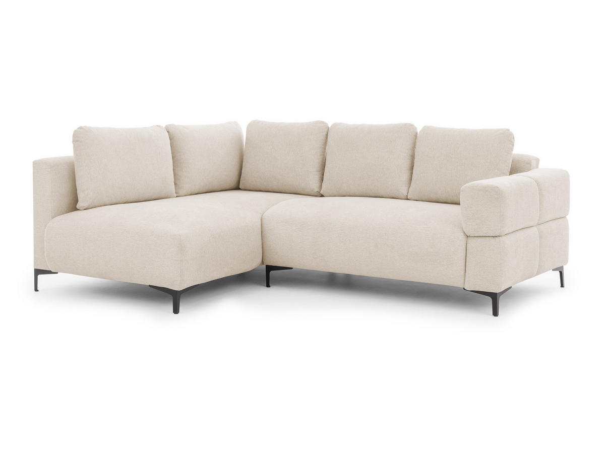 ECKSOFA Cardea in Bubble-Optik aus weichem Hellbeige Strukturstoff mit hohem Sitzkomfort - Ottomane links - Beige/Schwarz, Holz/Textil (170/230cm) - S-Style Möbel