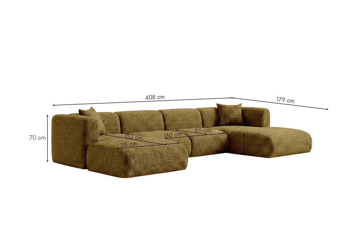 ECKSOFA U-Form, Chenille-Stoff Cremona, Olive, GRETA - Olivgrün, Holz (408/70/179cm) - Kaiser Möbel