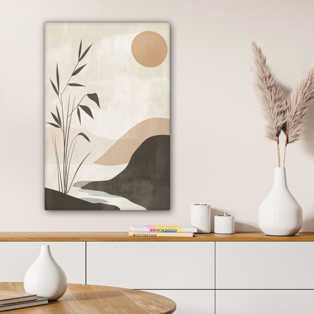 LEINWANDBILD Japandi - Landschaft - Beige 60x90 cm - Cognac, Textil (60/90cm) - MuchoWow