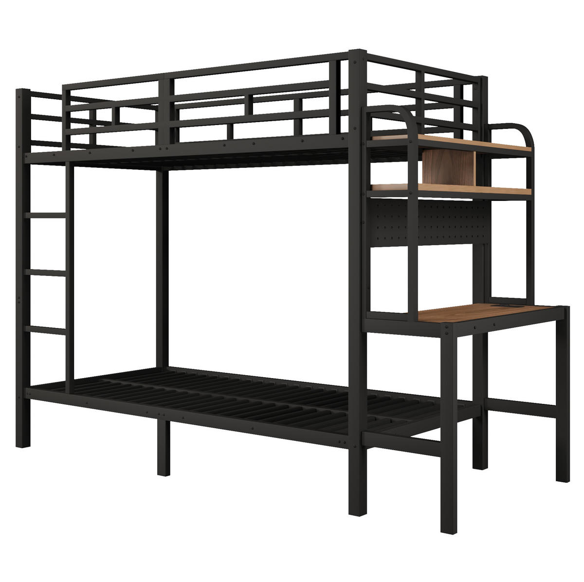 ETAGENBETT 90/200 cm mit LED-Lichtleiste, USB-Anschluss und Schreibtisch - Schwarz, Metall (90/200cm) - MIVRAY