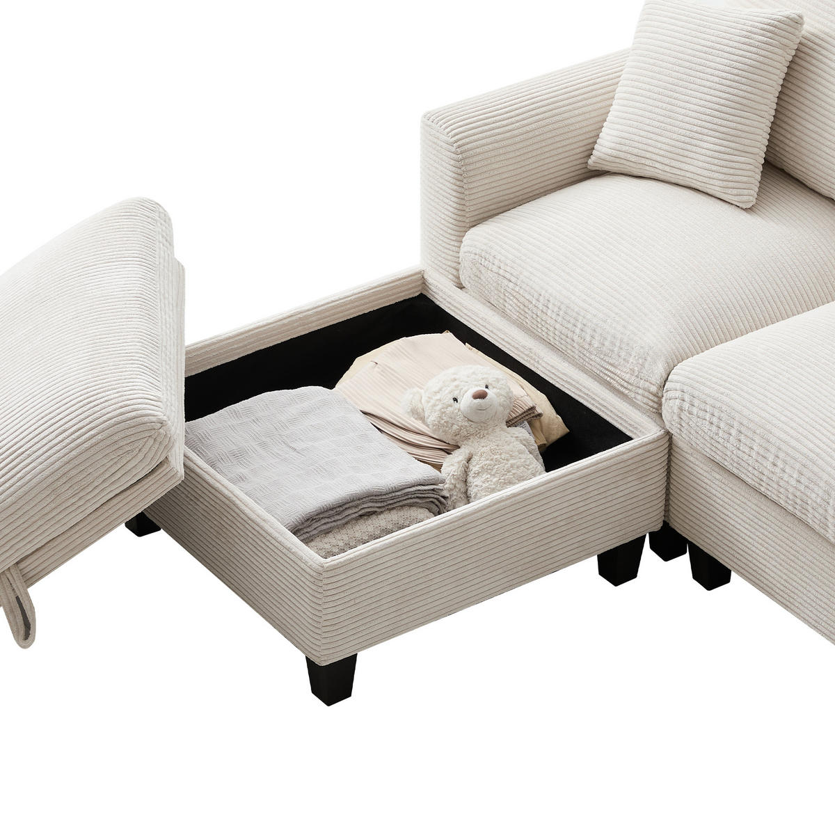SOFA L-Form 4-Sitzer mit Konsole und 2 USB-Anschlüssen Cord Beige 229/149,5/83 cm - Beige, Textil (229/149.5cm) - OKWISH