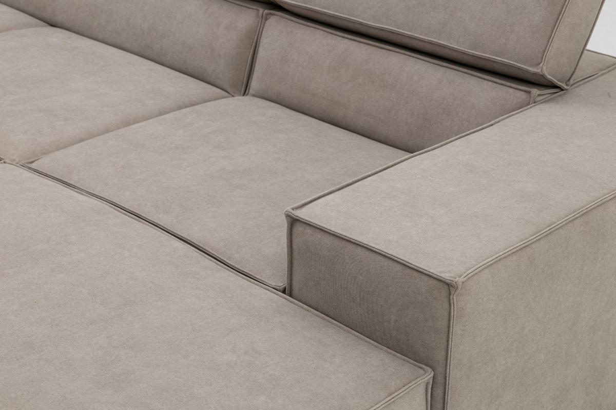 ECKSOFA PURE U Links mit Schlaffunktion 127x270 Velours Creme - Creme/Schwarz, Holz/Textil (340/204cm) - Muffo