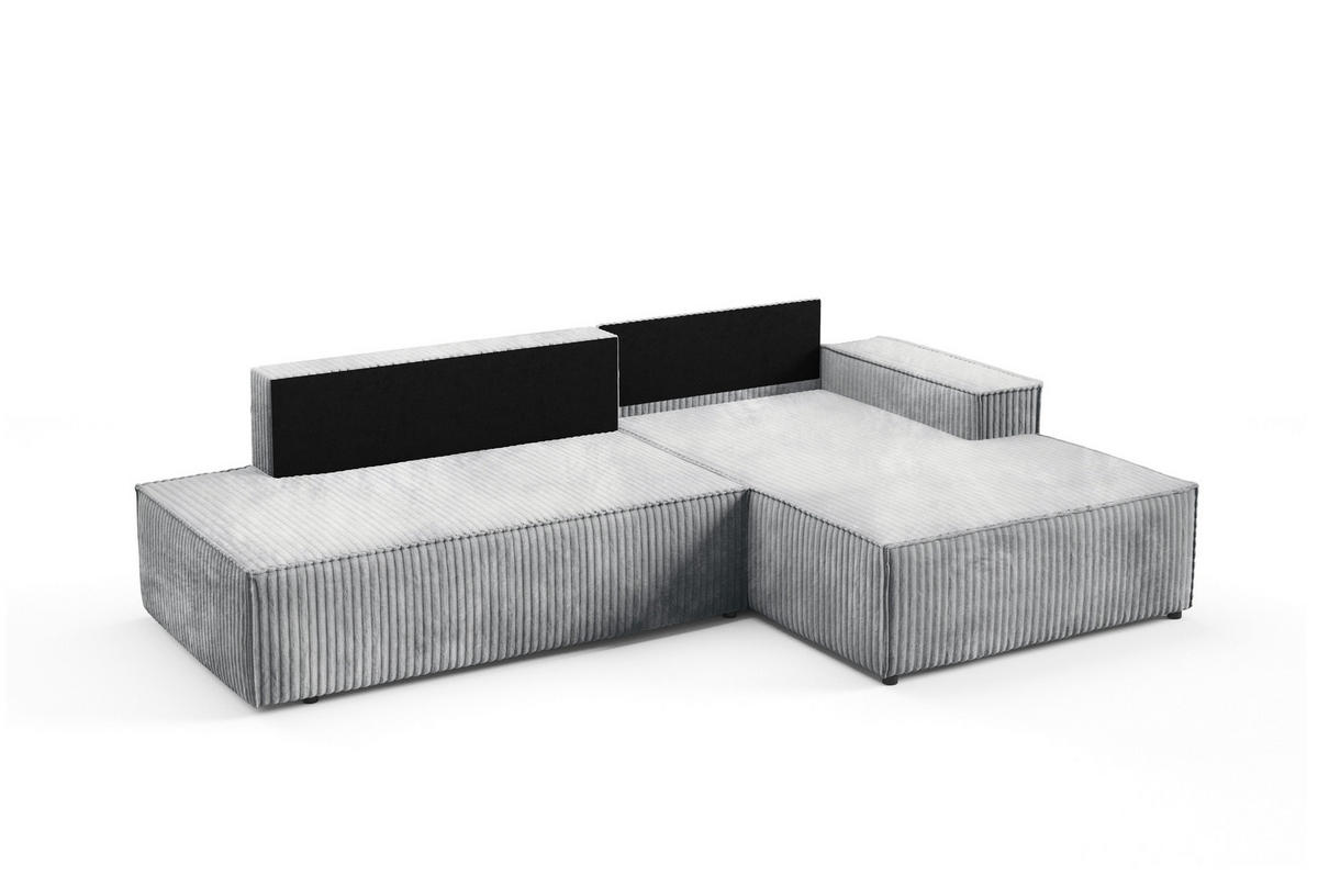 ECKSOFA TESSO R-S Grau Kordstoff mit Schlaffunktion - Grau, Holz (247/170cm) - MASSENO
