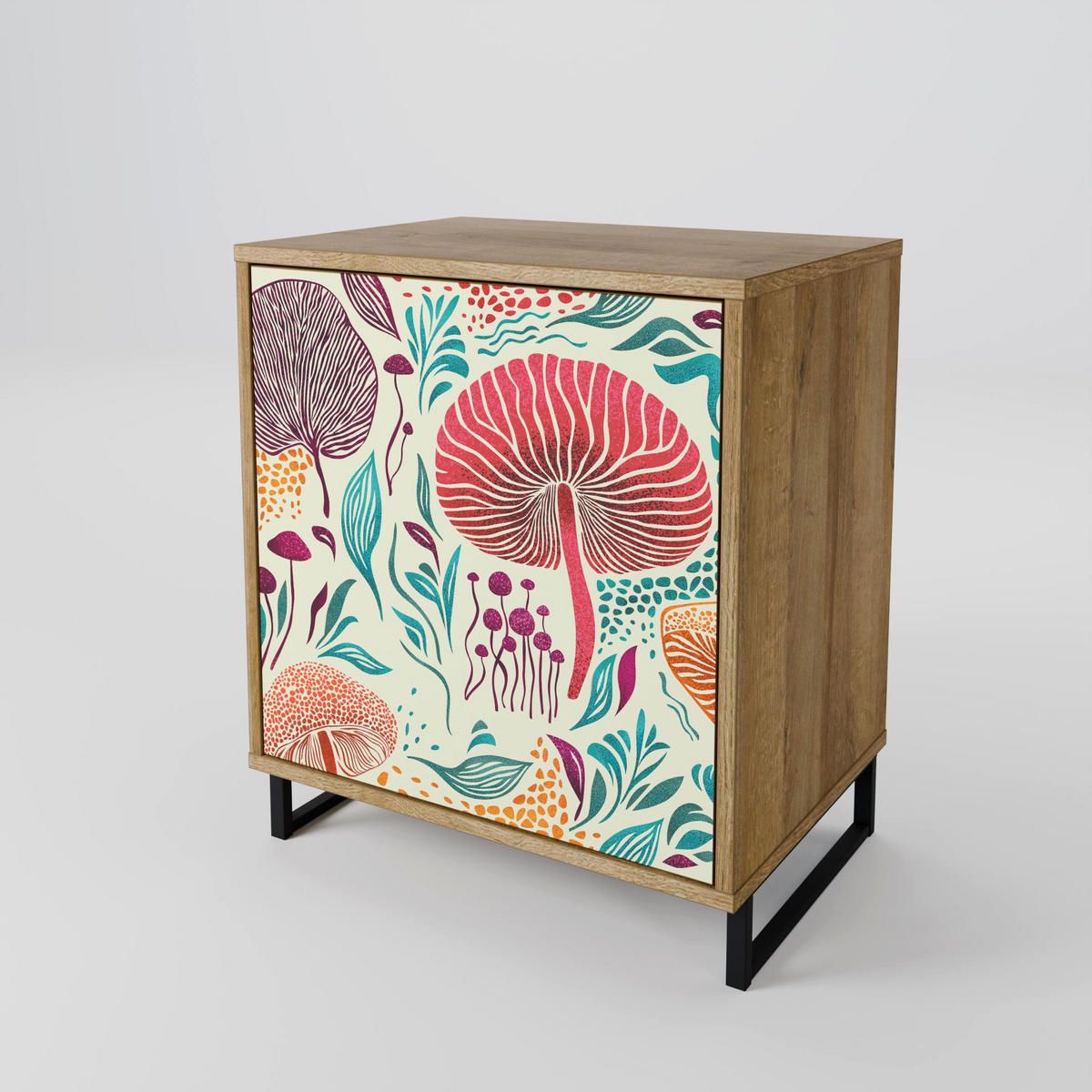 SIDEBOARD FUNGUS FANTASY, Eichefarben, 57,5x42x72,5 cm, Schwarze Metallfüße - Eichefarben/Multicolor, Holzwerkstoff/Metall (57.5/72.5/42cm) - SpaceRebels