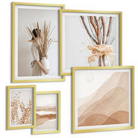 BILDER SET 5er Set - 50x50 cm & 20x30 cm & 40x60 cm Goldrahmen - Pflanzenmotive im Boho-Stil - Goldfarben, Kunststoff (40/60cm) - TULUP