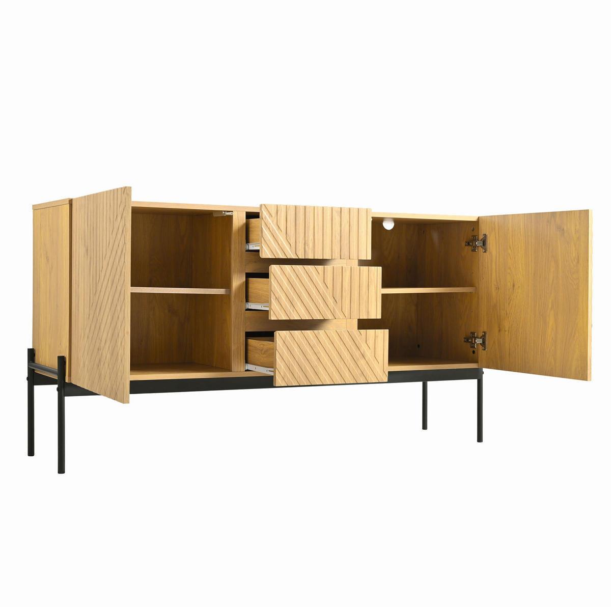 SIDEBOARD 140/40/75 cm mit 2 Türen, 3 Schubladen und Metallbeinen - Naturfarben, Holzwerkstoff (140/75/40cm) - BEAOK