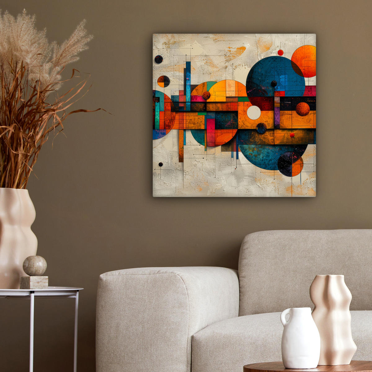 LEINWANDBILD - Vintage - Moderne Kunst - Orange - Geometrische Formen - 50x50 - Room Decor - Multicolor, Textil (50/50cm) - MuchoWow
