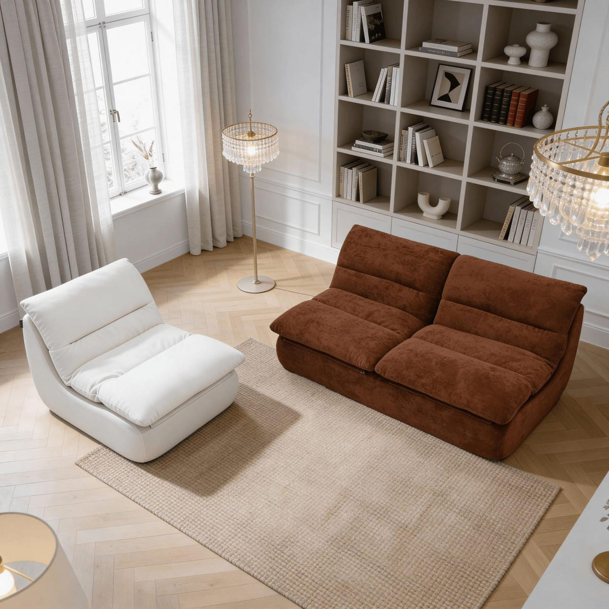 SITZGARNITUR Nuvia Sofa und Sessel Schokolade und Weiß - Braun/Weiß, Textil (160/73/100cm) - COCO Living