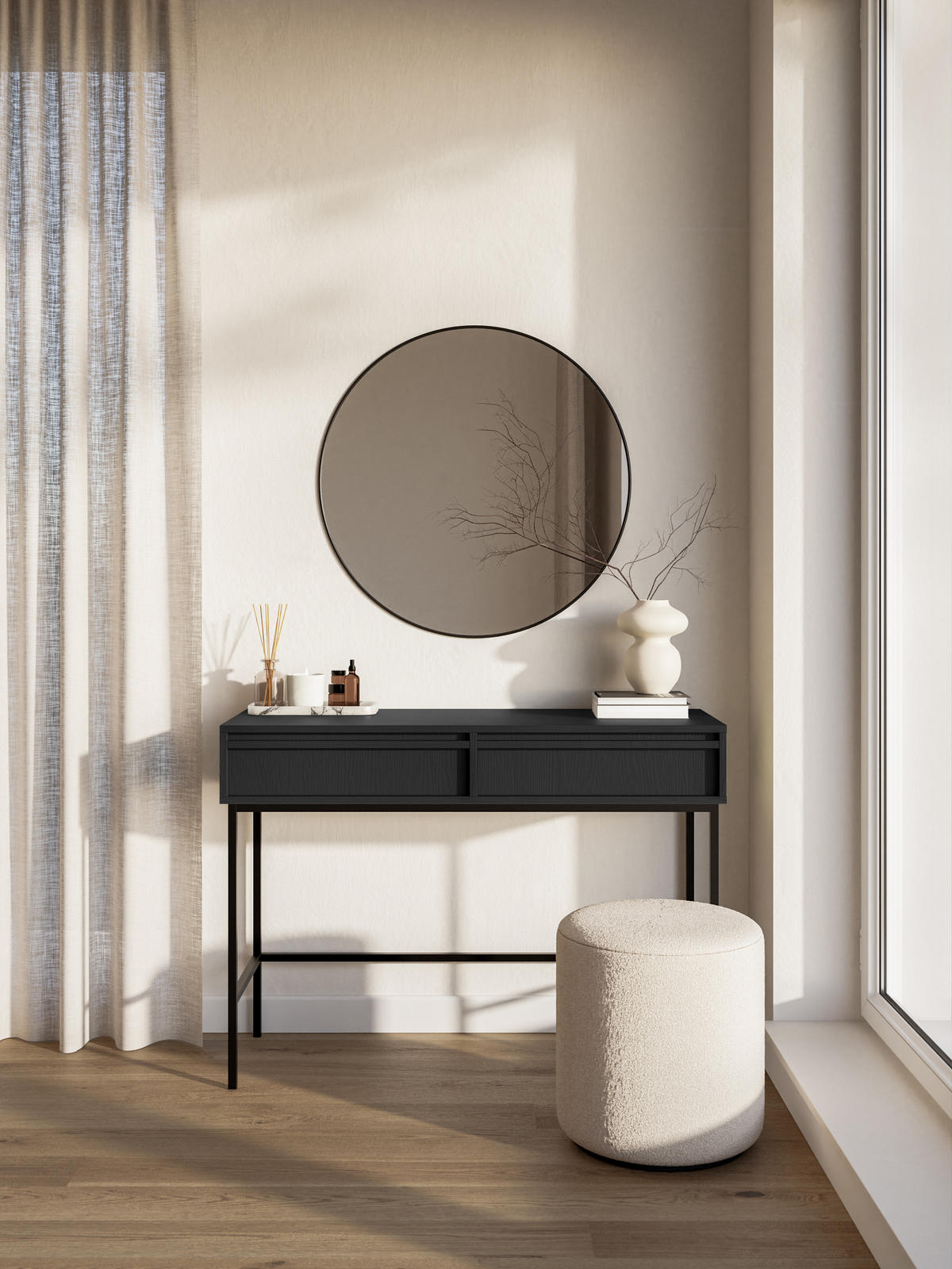SCHMINKTISCH Evo Schwarz mit Metallgestell 110 cm - Anthrazit/Schwarz, Holzwerkstoff/Metall (38.4/110/79cm) - Selsey