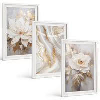 BILDER SET 3er Set - 40x60 cm Weißer Rahmen - Abstrakte Blumen aus Marmor - Weiß, Kunststoff (40/60cm) - TULUP