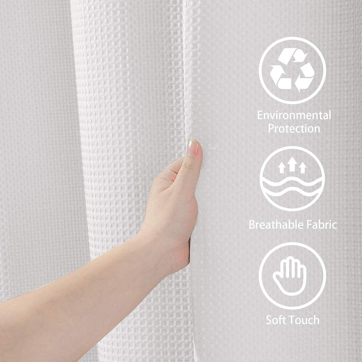DUSCHVORHANG Weiß Waffelstruktur dick Polyester schimmelresistent wasserdicht mit Ringen - Weiß, Textil (200/0.5cm) - MCBOSON