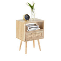 NACHTTISCH Rattan 40/55/30 cm mit Schublade Massivholzbeine Naturfarbe - Naturfarben, Holz (40/56/30cm) - Kaket