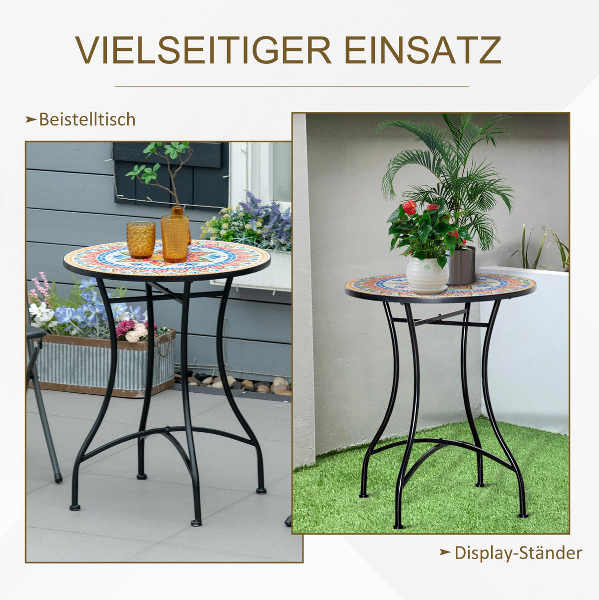 LOUNGETISCH Ø60/71 cm Rot aus Metall mit Mosaikplatte - Naturfarben, Metall (60/60/71cm) - OKMYHOME