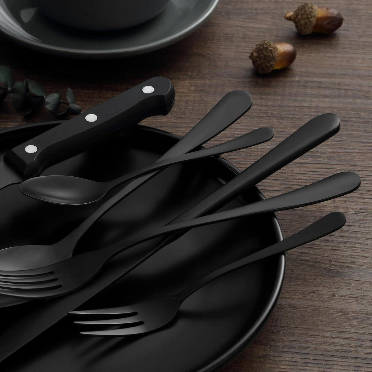 BESTECKSET 72-teilig Schwarz für 12 Personen - Schwarz, Metall