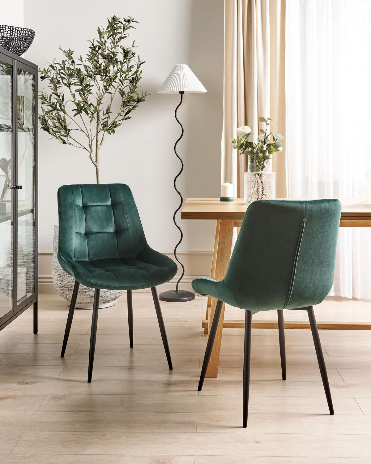 JÍDELNÍ ŽIDLE sada 2 ks Sametová látka Zelená Melrose - zelená barva, kov/textil (51/85/58cm) - Beliani