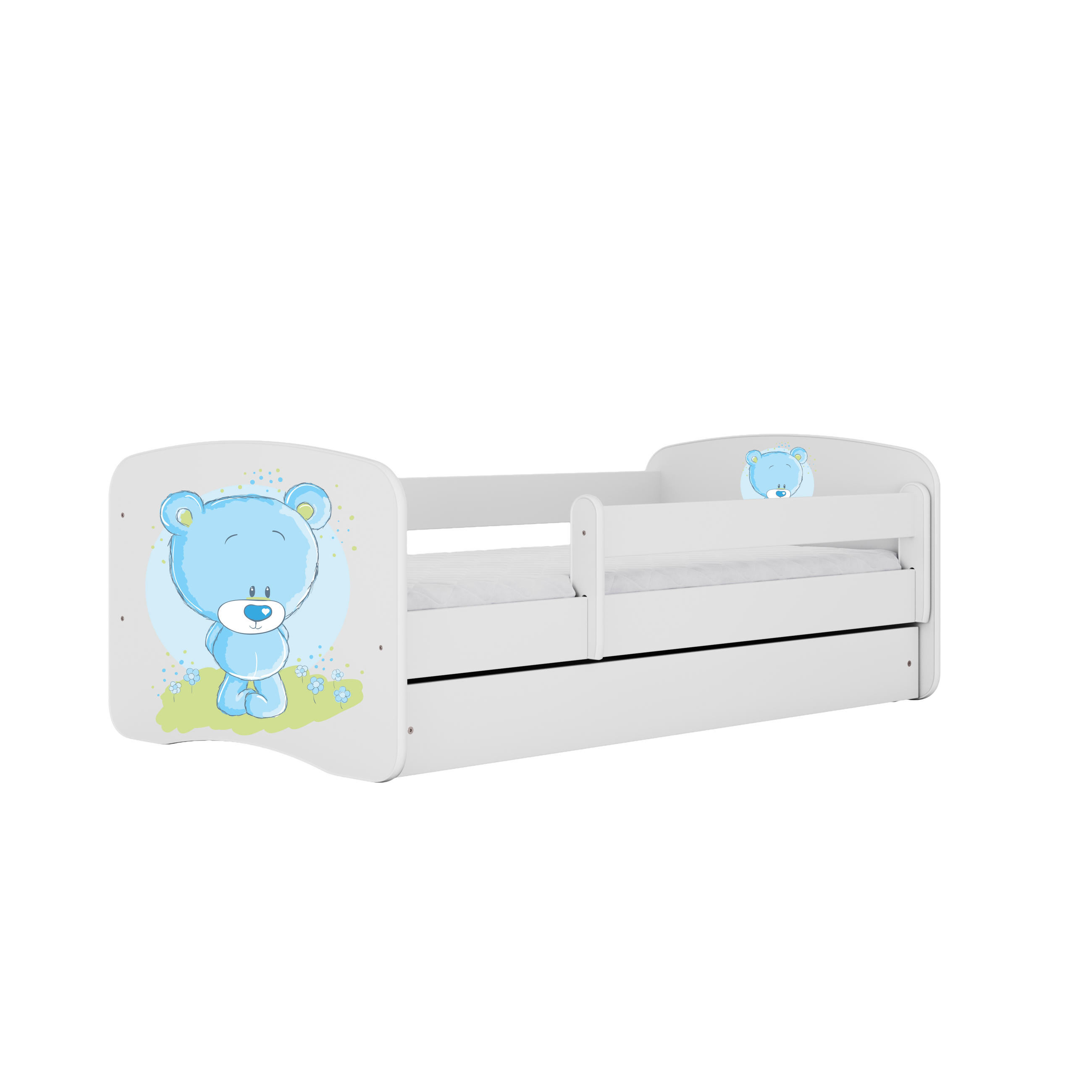 KINDERBETT blauer Teddybär Blumen mit Schublade 160/80 90/61/164 - Weiß, Holzwerkstoff (80/160cm) - RAUMHIRSCH FURNITURE