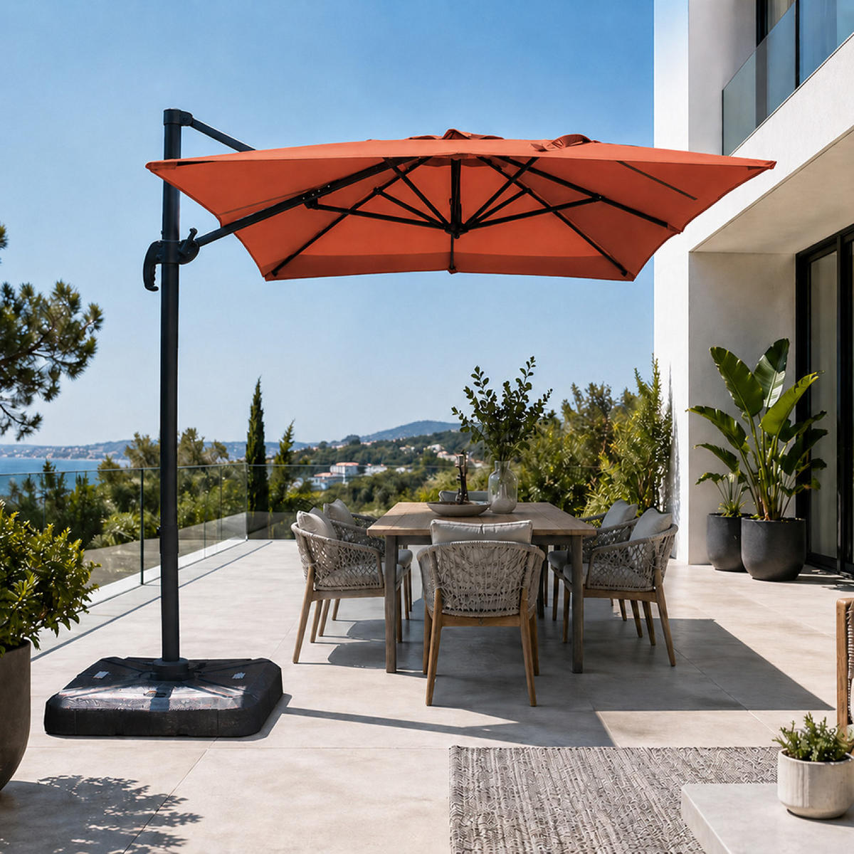 AMPELSCHIRM piana terrakotta oval 297 x 195 cm deportiert rotierbar um 360 - Terracotta, Metall (200/300cm) - Concept Usine