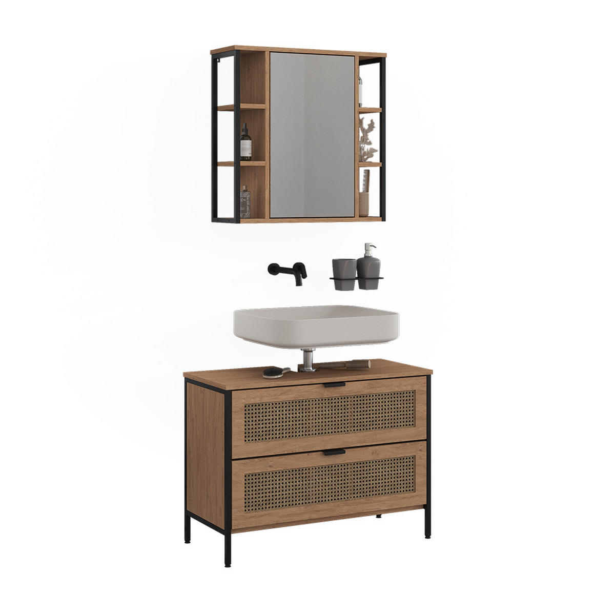 BADMÖBEL-SET Linara, Eiche, 2er Set - Eichefarben, Holzwerkstoff (80/59/35cm) - Vicco