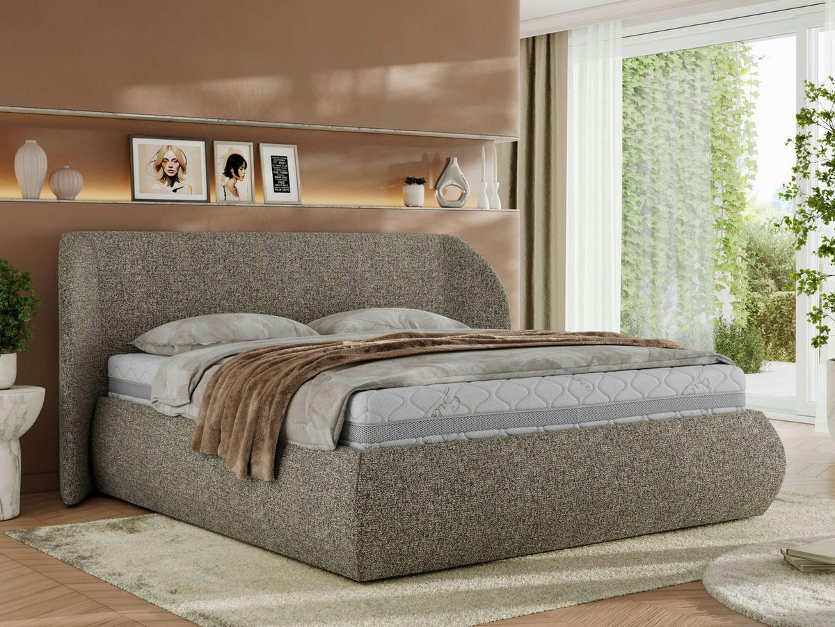 POLSTERBETT CAELA CLASSIC 200/200 - Grau Strukture - Multipocket-Matratze - Grau, Textil (200/200cm) - MKS