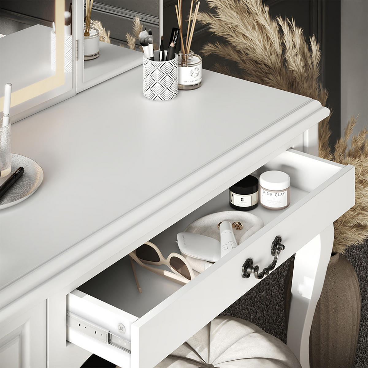 SCHMINKTISCH Belle Weiß 120 cm mit dimmbarer LED-Beleuchtung - Weiß, Holzwerkstoff (120/147/45cm) - Vicco