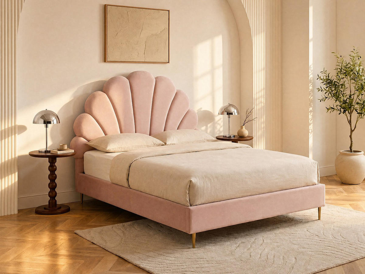 BETTRAHMEN - 2 Personen - Samt, Stoff - Rosa - Pink, Textil (160/200cm) - Vente-Unique