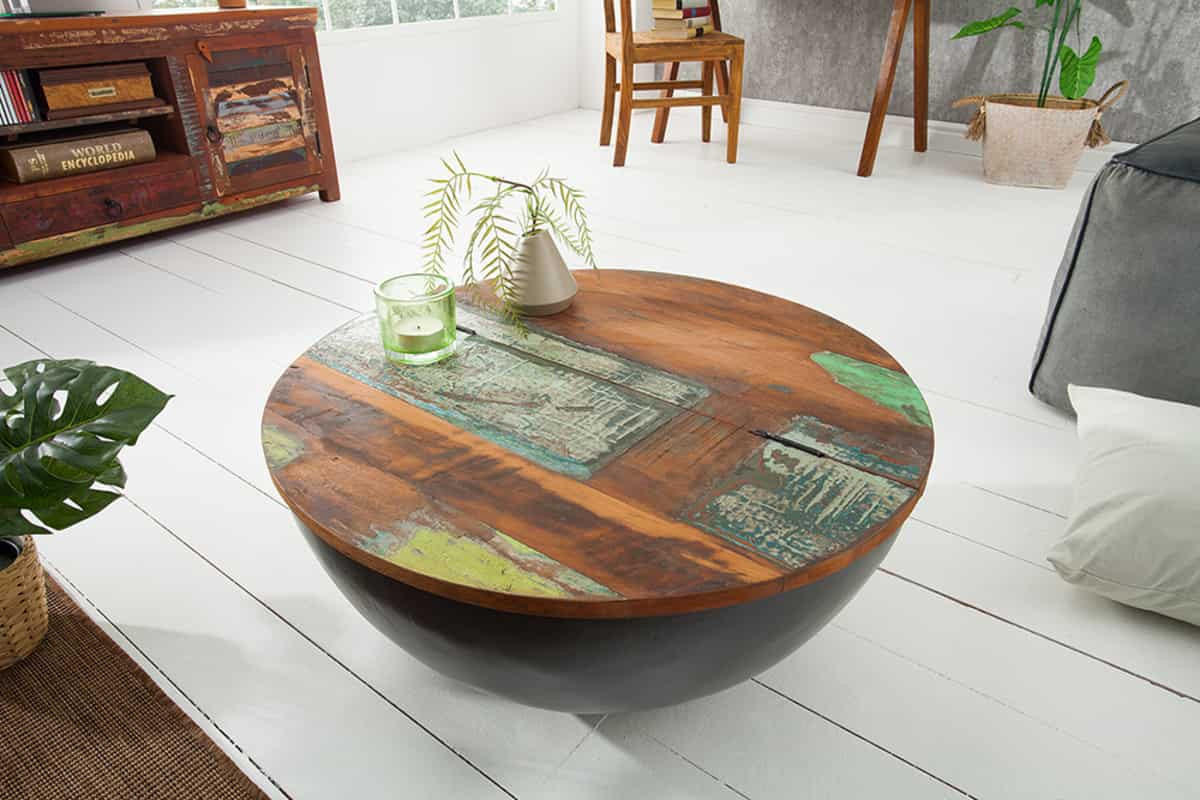 COUCHTISCH JAKARTA rund Grau|Mehrfarbig 70cm - Silberfarben/Multicolor, Holz/Metall (70/70/33cm) - riess-ambiente