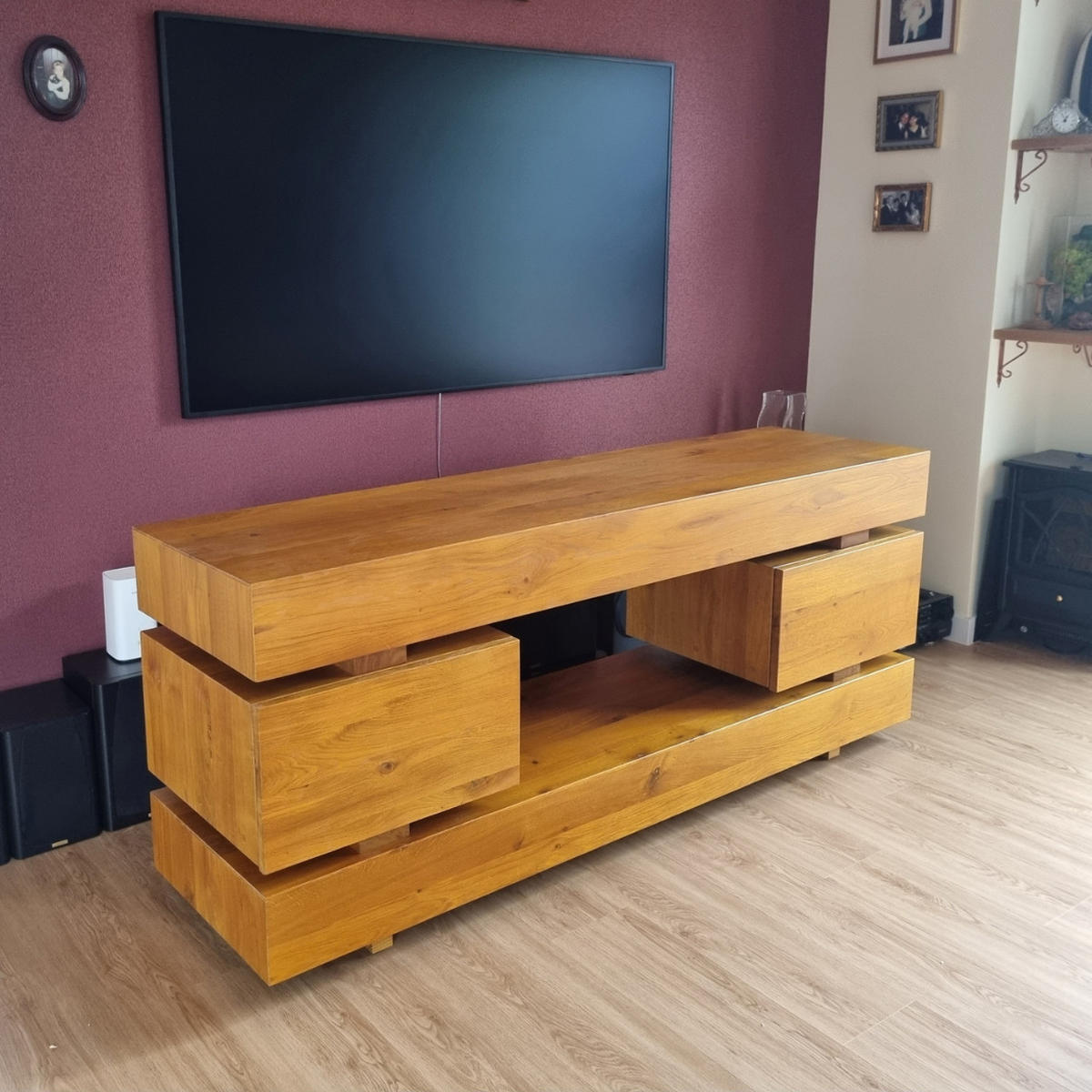 TV-SCHRANK im industriellen Stil mit Schubladen für das Wohnzimmer - Eichefarben, Holz (170/70/45cm) - Rawood Furniture