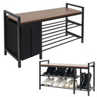 SCHUHBANK mit Sitzfläche & Korb, 92/30/52 cm, Braun - Braun, Holz (30/52/92cm) - Dunedesign