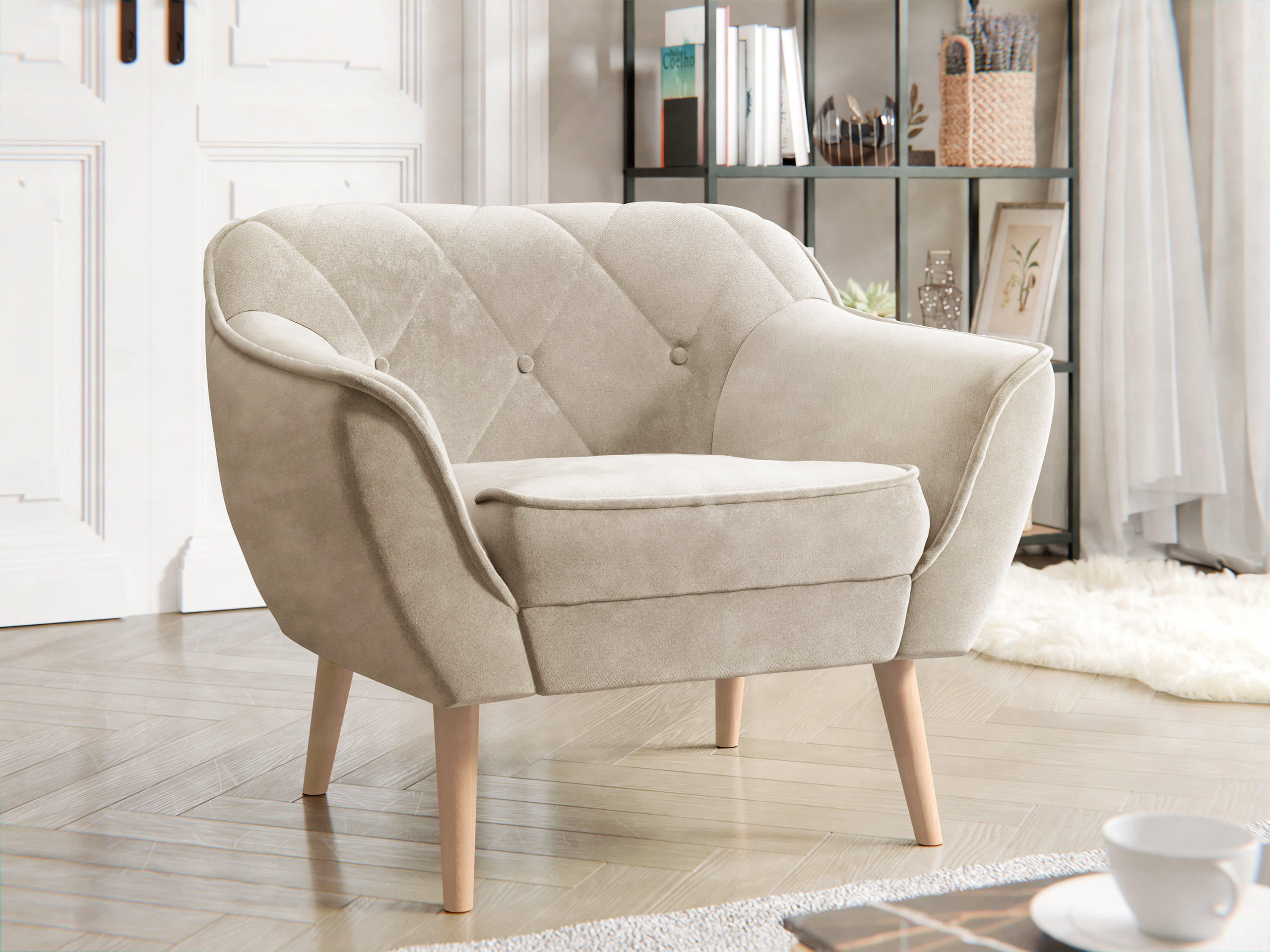 SESSEL Skand 1 - Beige/Naturfarben, Holz/Textil (80/75/74cm) - MIRJAN24