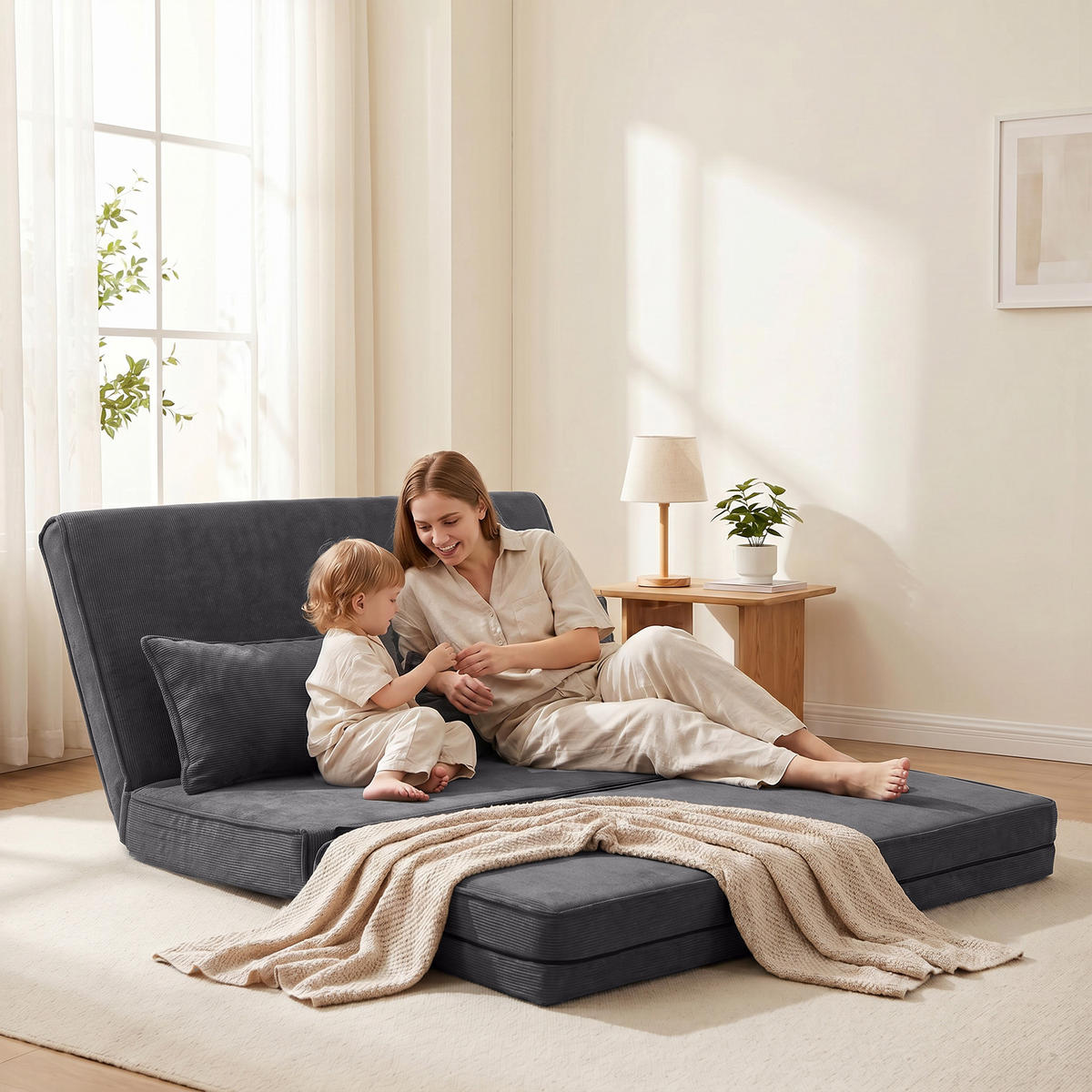 BODENSTUHL Polyester Dunkelgrau - Dunkelgrau, Textil (208/13/135cm) - HOMCOM
