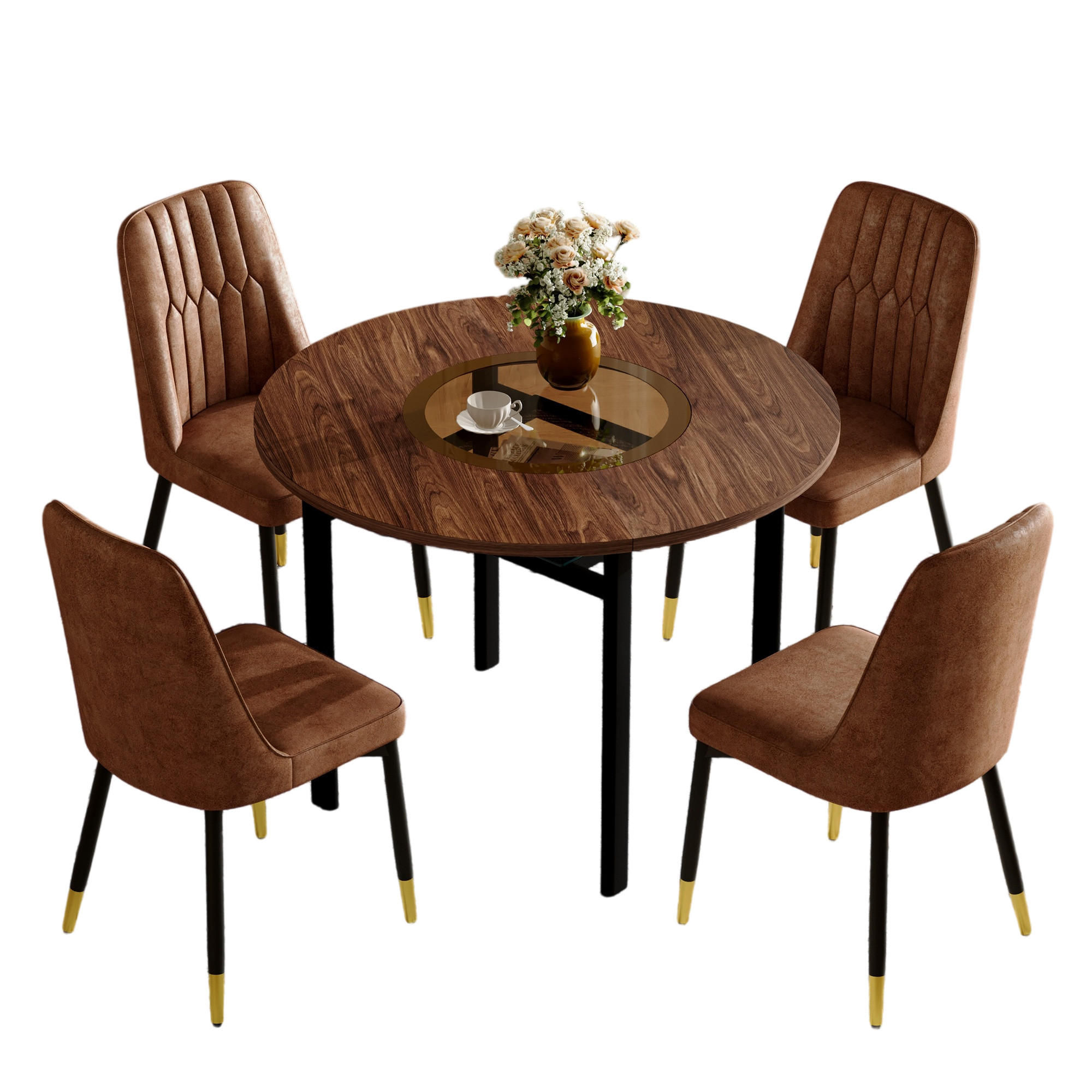 ESSGRUPPE DE-39384 5-teilig, mit 4 Tech-Stoff-Sesseln und Glasplatte Braun - Braun, Holzwerkstoff (100/76/100cm) - ComfortXL