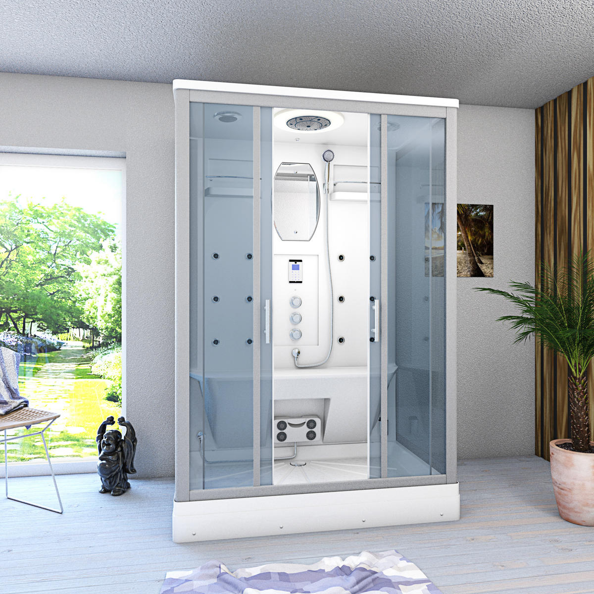 ACQUAVAPORE Dampfdusche Sauna Dusche Duschkabine D27-TH-EA 140x90 cm OHNE 2K Scheiben Versiegelung - Weiß, Glas/Kunststoff (140/90/215cm) - AcquaVapore by Sandra Jentho