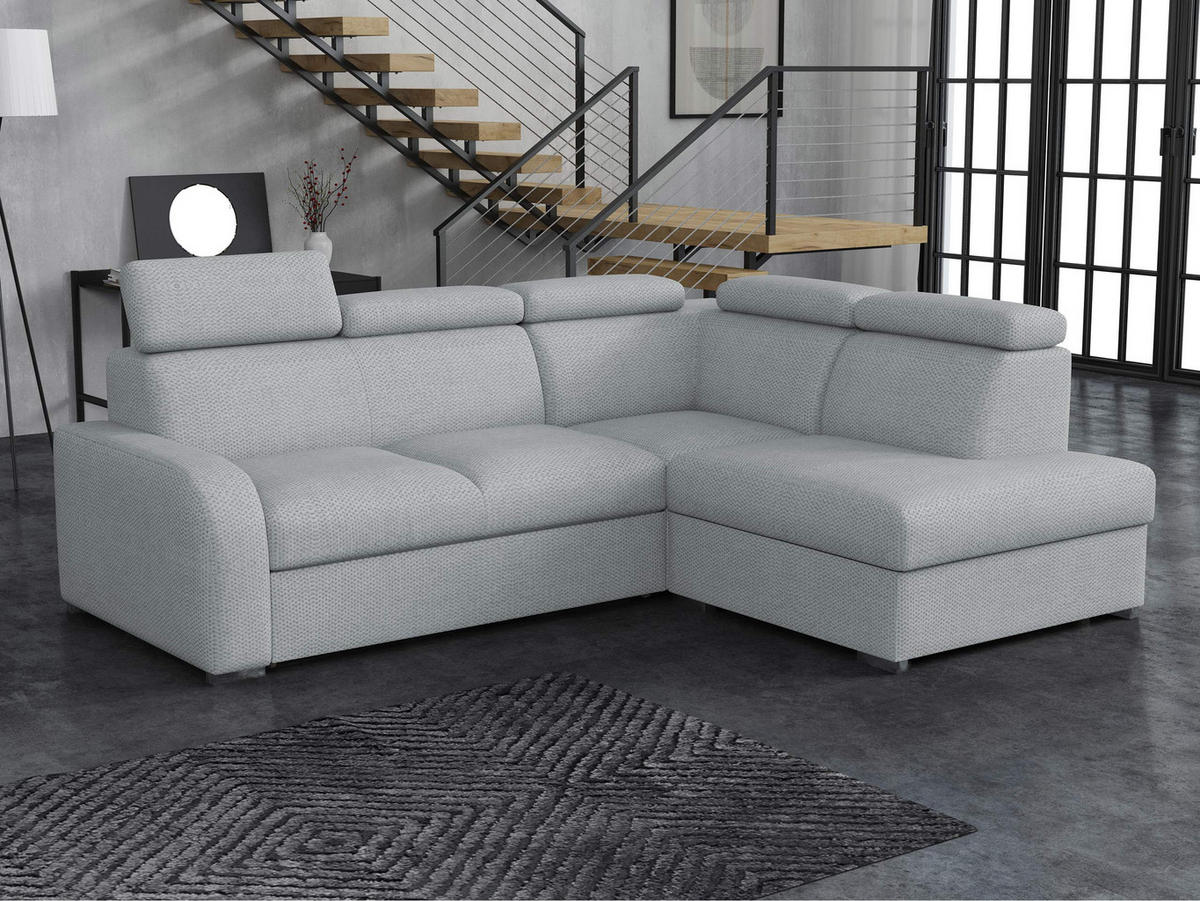 ECKSOFA Oslo 2rRLXp, Seite: Rechts 2R+R+LXP - Silberfarben/Hellgrau, Holz/Textil (250/200cm) - MIRJAN24