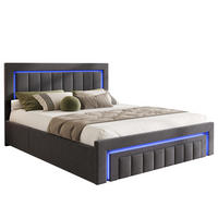 POLSTERBETT 140/200 cm in Grau, mit Bettkasten und Schubladen , mit LED, ohne Matratze - Grau, Holzwerkstoff/Textil (140/200cm) - WISHDOR