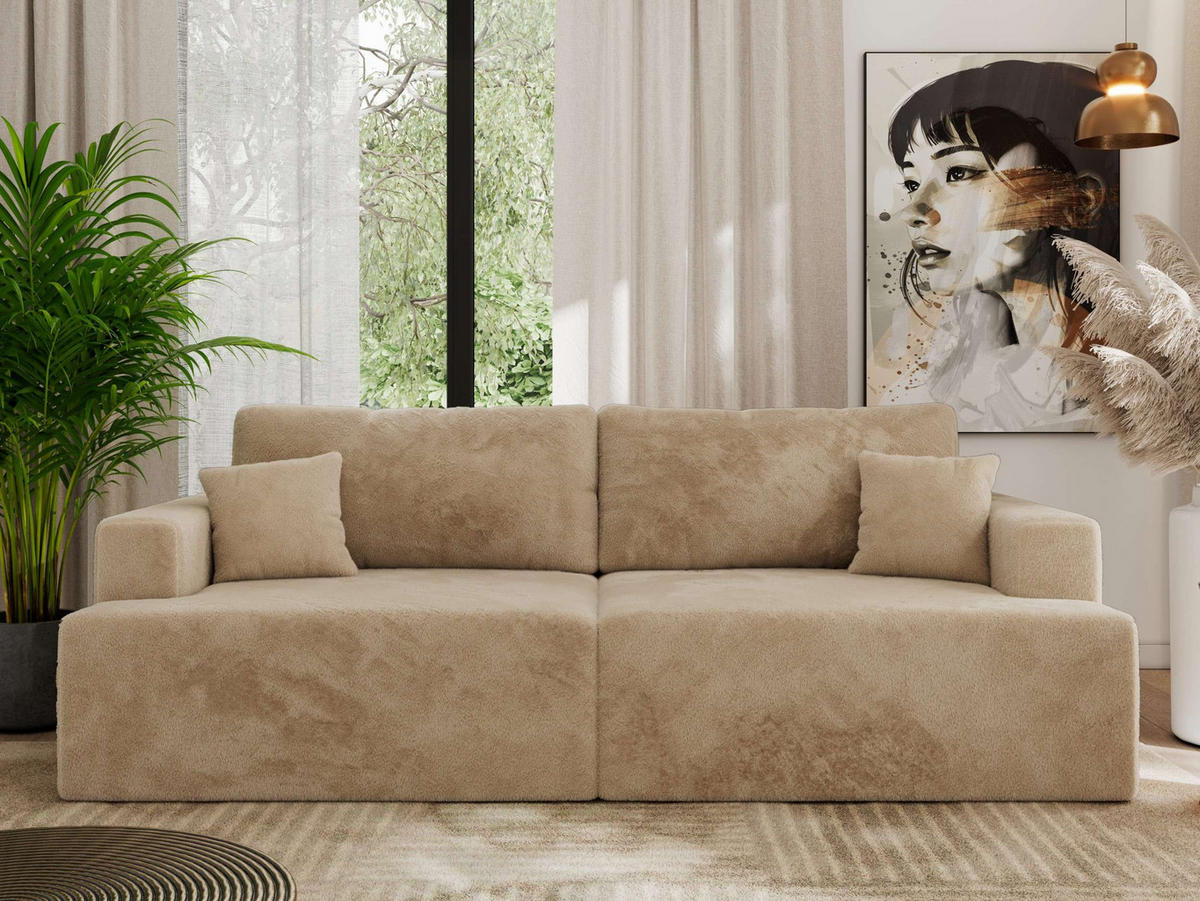 4-SITZER SOFA VIRELLA Beige Plüsch - Beige/Schwarz, Textil (240/88/115cm) - MKS