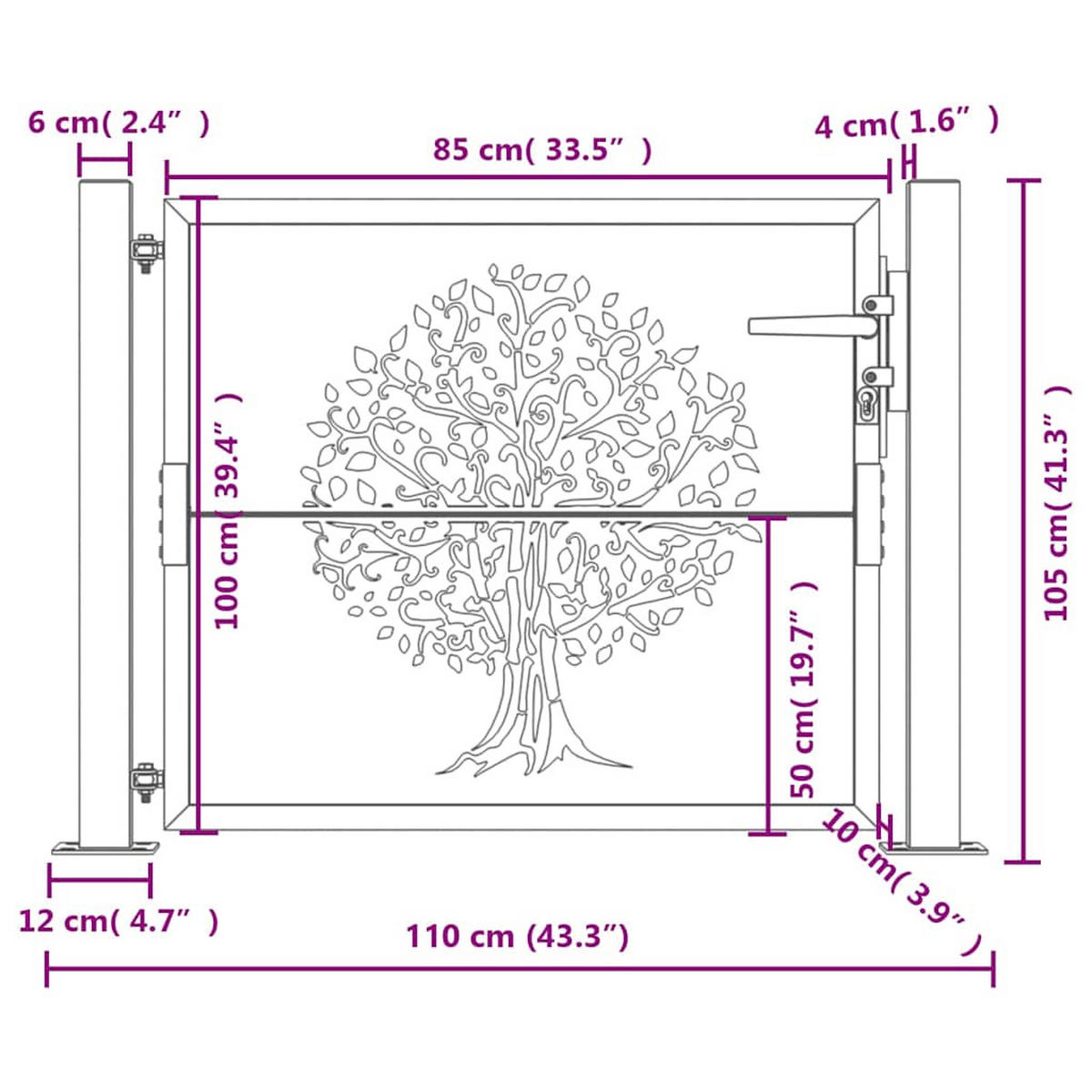 GARTENTOR im Baum-Design, 105/155 cm, aus Stahl, Anthrazit - Grau, Metall (105/105cm) - vidaXL