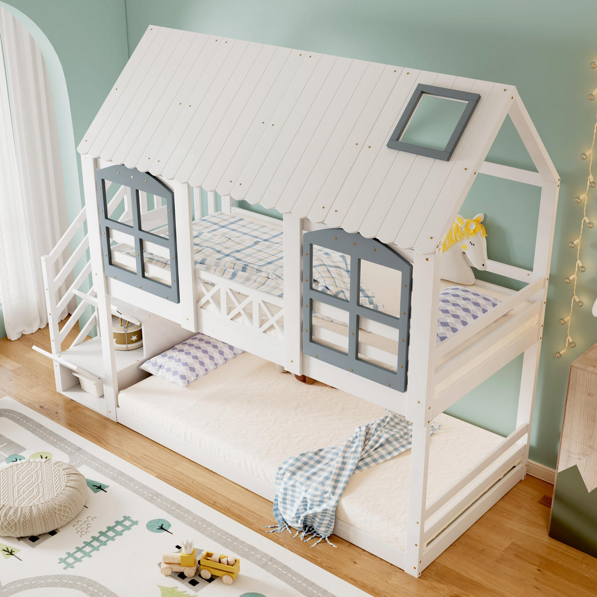 HAUSBETT 90/200 cm Weiß, Grau - Weiß, Holz/Holzwerkstoff - Raumix