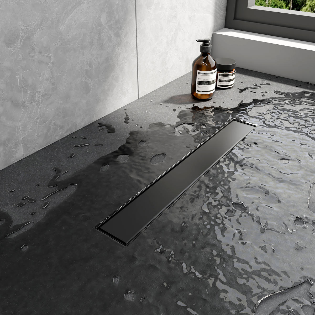 DUSCHRINNE Edelstahl Schwarz 50 / 7 cm - Schwarz, Metall (11/9/50cm) - EMKE