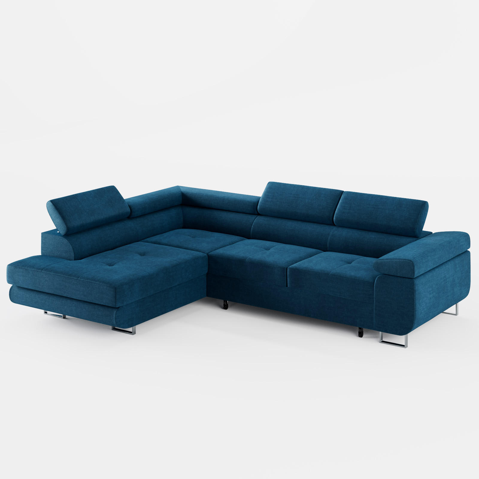 ECKSOFA VEMO EDGE Links Dunkelblau Velour-Stoff mit Bettkasten und Schlaffunktion - Dunkelblau, Textil (200/270cm) - Barchello