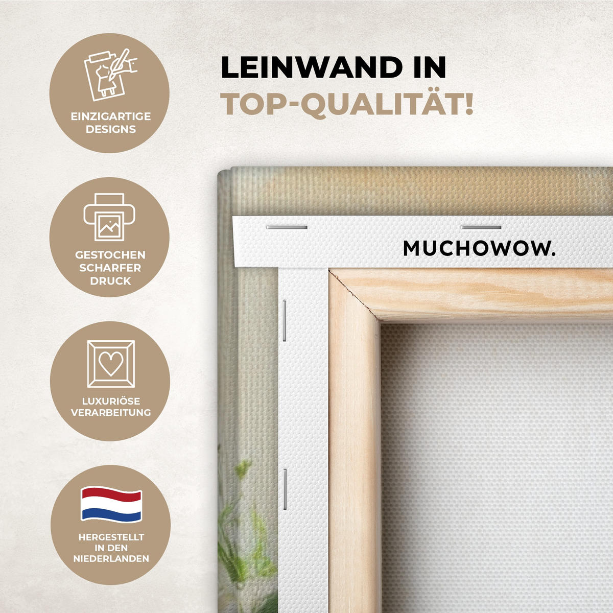 LEINWANDBILD Töpfe - Kräuter - Holz 90x140 cm - Terracotta, Textil (90/140cm) - MuchoWow