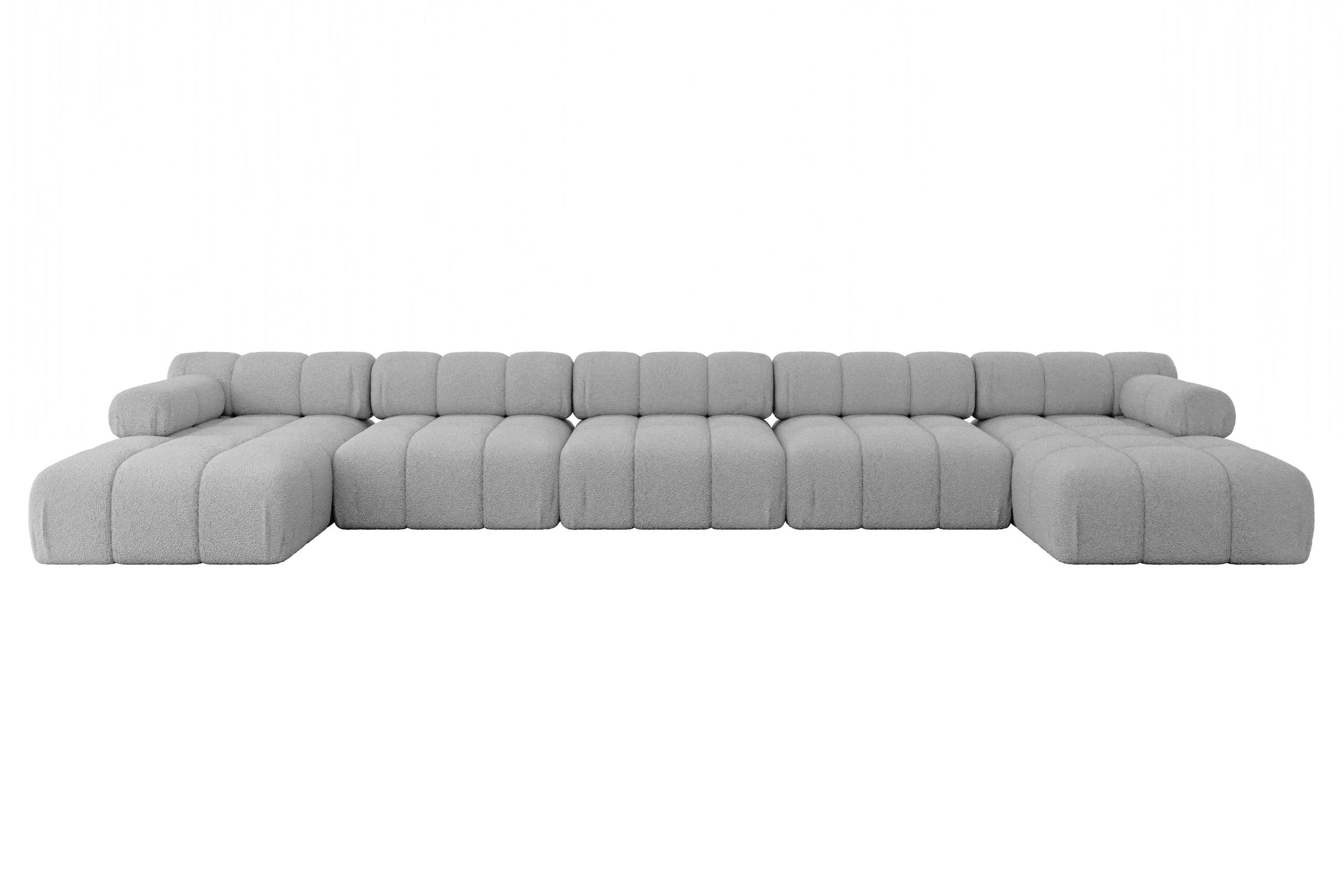 WOHNLANDSCHAFT modulares Sofa Tesso-U3 - 475x160x70 cm Hellgrau Bouclé - Hellgrau, Holzwerkstoff/Textil (475/70/160cm) - ALTDECOR