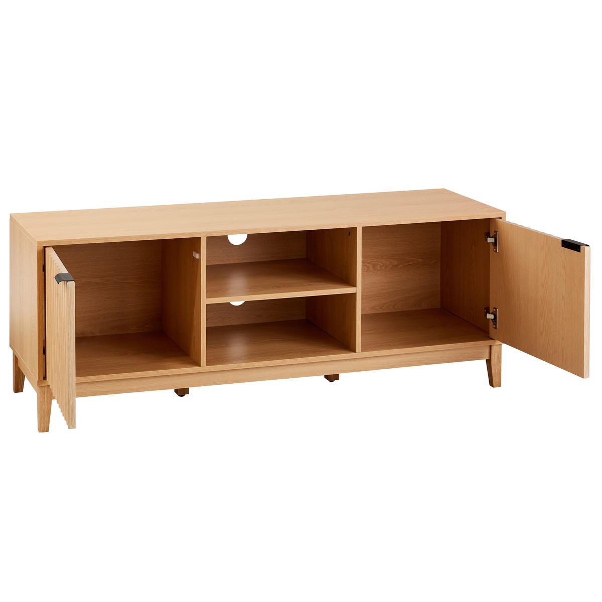 TV-MÖBEL mit 2 offenen Fächern und 2 Türen mit geriffelter Front bologne 40/52/140 cm - Eiche Bianco, Holzwerkstoff (140/52/46cm) - Calicosy