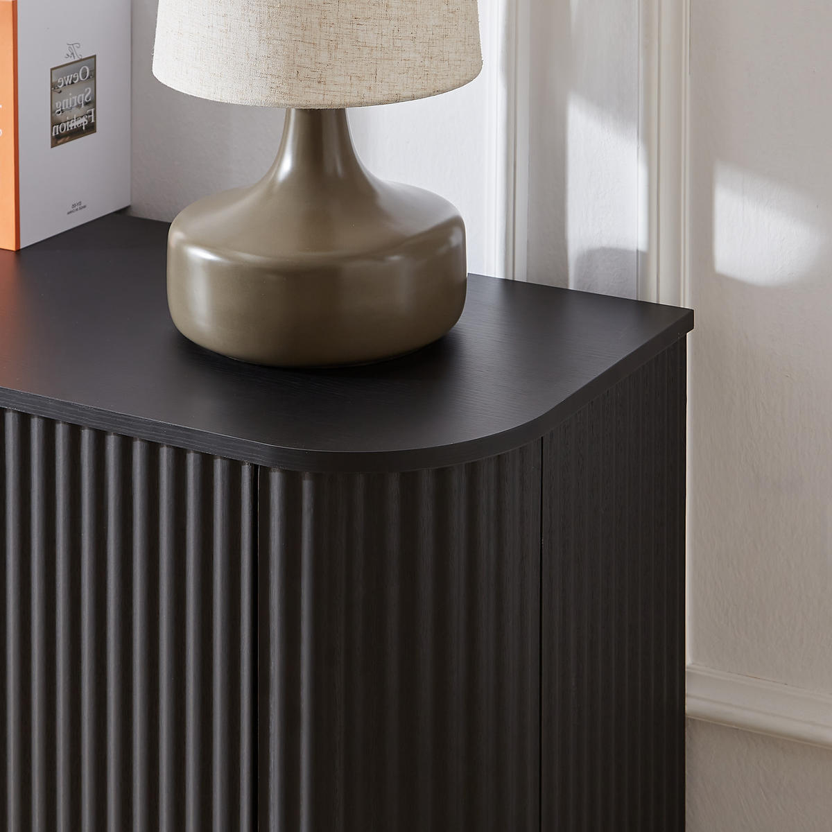 TV-SCHRANK 162,5x38x61 cm mit Wellenmuster, Schwarz - Schwarz, Holzwerkstoff (162.5/61/38cm)