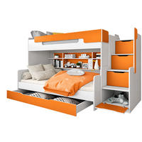 ETAGENBETT HARRY 260x129 cm – Stockbett für 2 Personen mit Treppe, Stauraum und 2 Matratzen - Orange, Holz (120/200cm) - Wohnideebilder