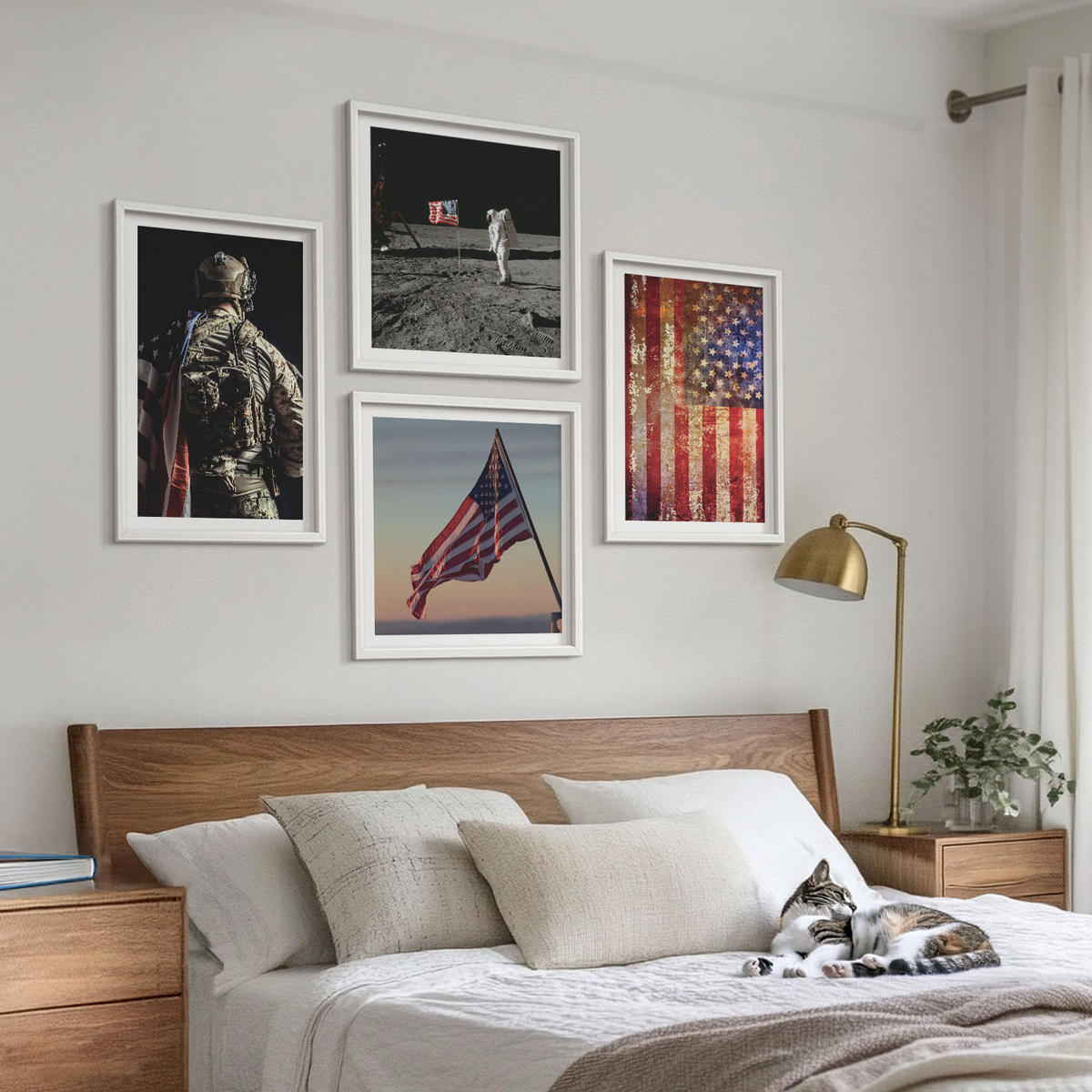 BILDER SET 4er Set - 50x50 cm & 40x60 cm Weißer Rahmen - Amerikanische Symbole, USA-Flagge - Weiß, Kunststoff (50/50cm) - TULUP