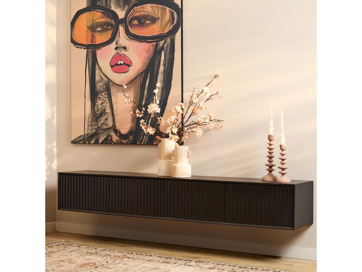 LOWBOARD Dimora Mangoholz 200 cm / 35 cm Schwarz - Schwarz, Holz (200/30/35cm) - Villa Möbel