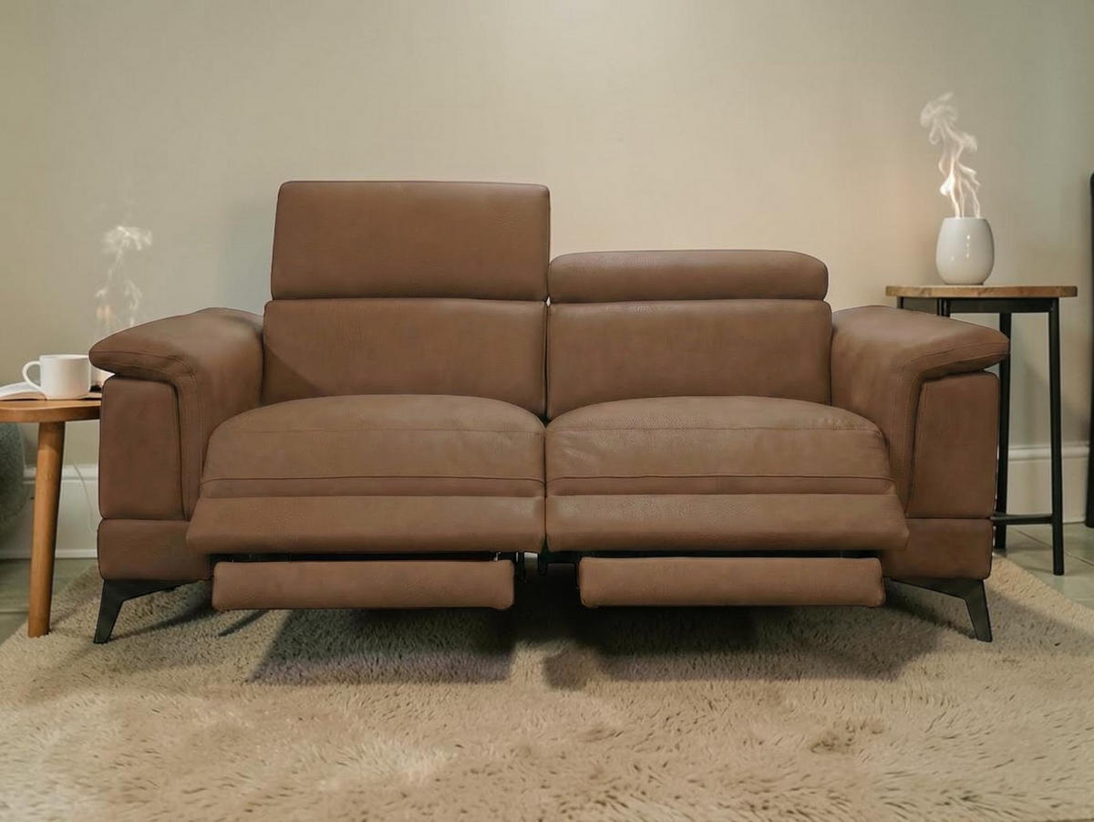 3-SITZER Sofa Planet Echtleder mit 2 x Relaxfunktion Cognacbraun - Cognac, Leder/Metall (200/80/110cm)