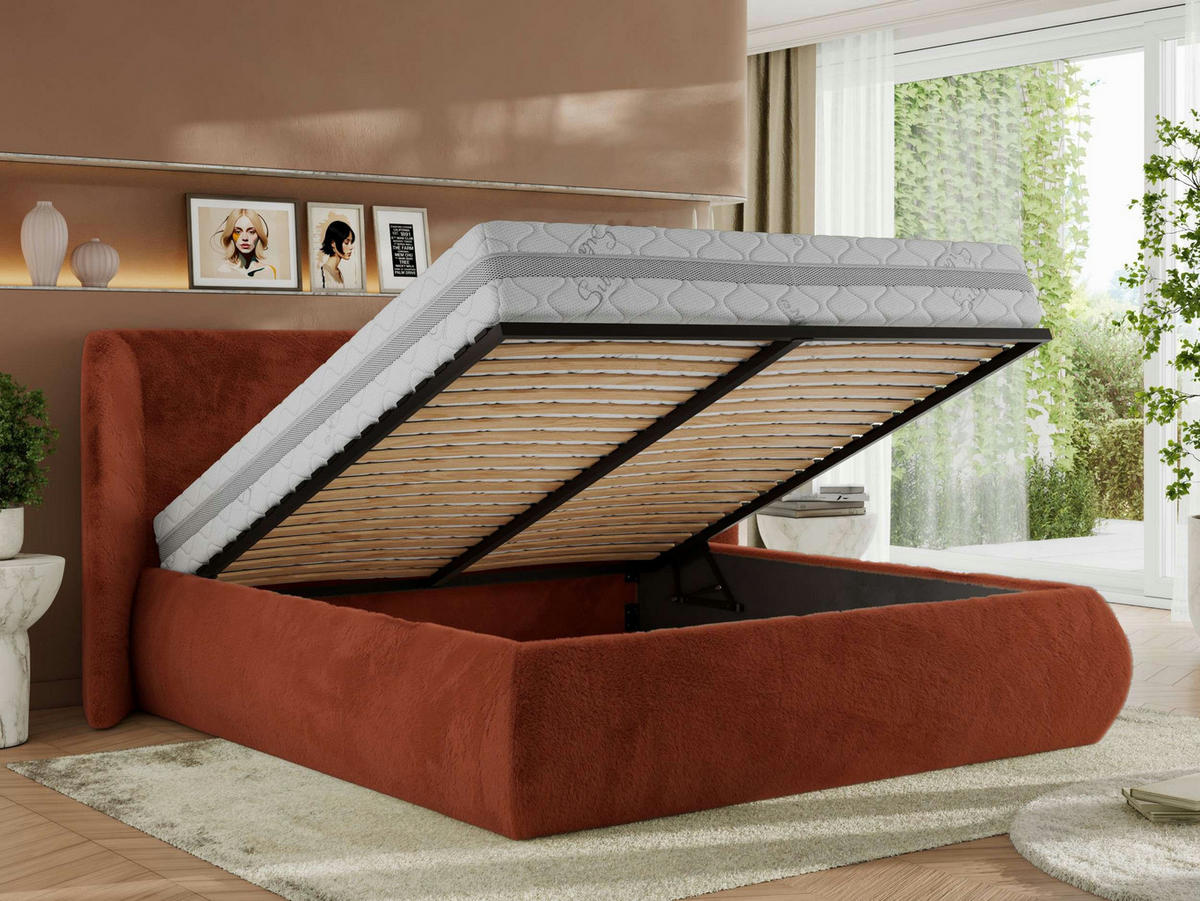 POLSTERBETT CAELA CLASSIC 180/200 - Orange Plüsch - ohne Matratze - Orange, Textil (180/200cm) - MKS