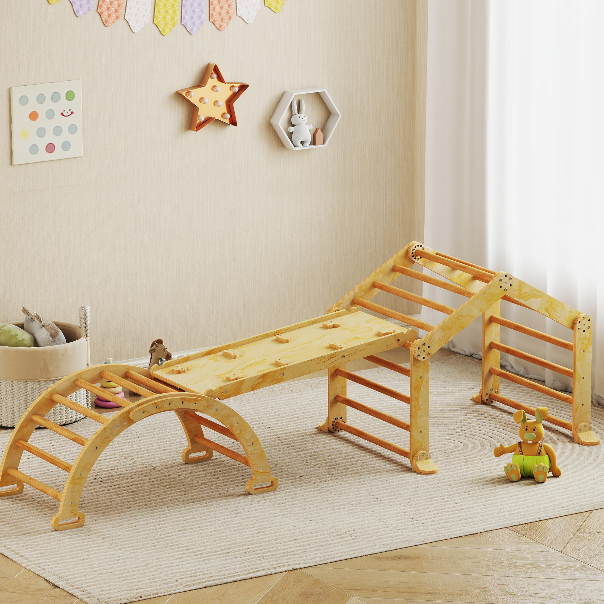 Thumbnail - Aiyaplay Indoor-Klettergerüst, Natur, Holz, 52.5x48x100 cm, unisex, Spielzeug, Kinderspielzeug, Sonstiges Spielzeug