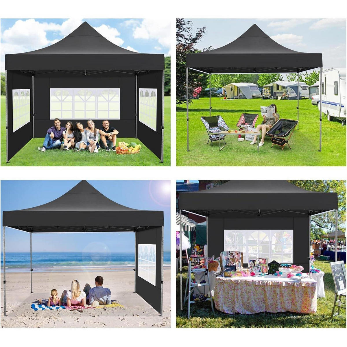 FALTPAVILLON 3x3m Schwarz mit 4 Seitenwänden - Schwarz, Textil (300/328/300cm)